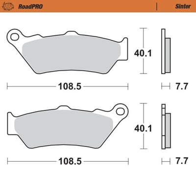 Sintered brake pads for new generation high performance sports, touring and custom motorcycles. Offers a combination of fade free brake performance, great brake feel and thermal stability. The RoadPro sintered front brake pads have been especially developed for sport riding and high loads from heavy motorcycles. 
ECE R90 approved. 
OEM replacement reference 41300169 (front) & 41300161 (rear). 
