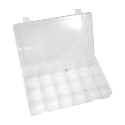 Plastic box with 18 compartments for wiring terminals / connectors or anything else that needs to be stored and organized.
Dimensions: 1.75" high x 11" wide x 6.5" deep.