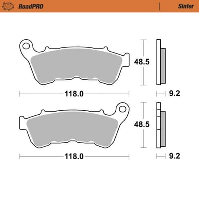 Sintered front brake pads for new generation high performance sports, touring and custom motorcycles. Offers a combination of fade free brake performance, great brake feel and thermal stability. The RoadPro sintered front brake pads have been especially developed for sport riding and high loads from heavy motorcycles. 
ECE R90 approved.