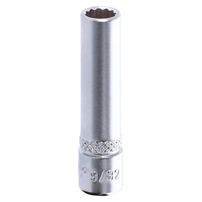 - 1/4" drive 
- Extra long 
- Length: 50mm 
- Socket head: 12-point 
- Material: Chrome vanadium with satin finish
