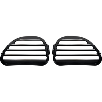 Black anodized aluminum. Speaker grills for Touring models