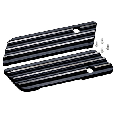 Black anodized with Contrast Cut machined fins. CNC machined from billet aluminum. 