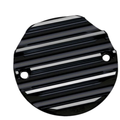 Black anodized CNC machined aluminum with Contrast Cut machined edge. With 2 horizontal mounting holes.