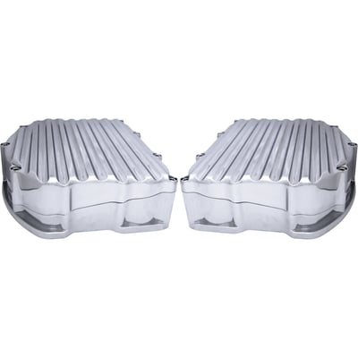 Finned. Chrome plated billet aluminum. Replaces both OEM lower and upper rocker box covers. Includes gaskets & hardware.
Note: See 558647 gasket strips used between top and bottom Covingtons rocker covers.