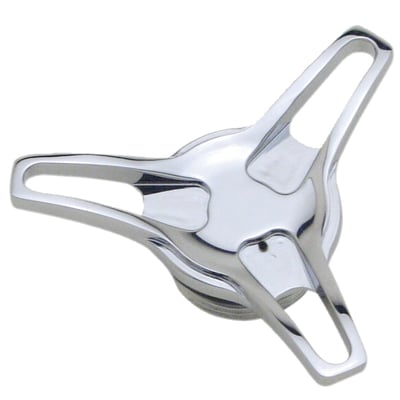 Vented; chrome; Includes special weld-in adapter that must be used for installation of cap
Note: These gas caps will not fit stock 83-up style applications without the use of the Covingtons gas cap adapter.