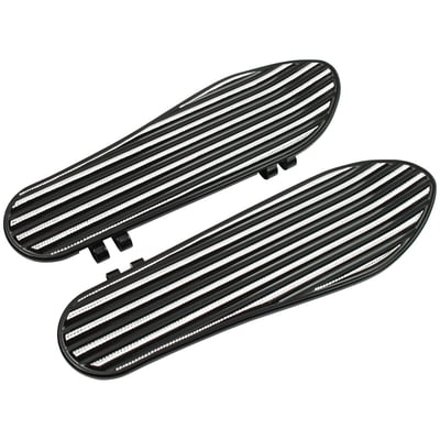 Black Diamond Edge, a black anodized aluminum finish with partial diamond style grooved surface. CNC machined aluminum. One inch adjustable, forward or back. Fits as direct replacement for the stock floorboards.