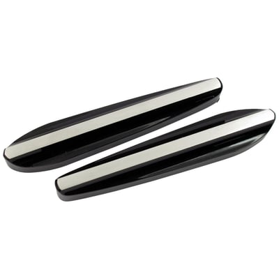 Black. Used when you want to remove the front turn signals on your fork slider equipped H-D. Lets you remove the OEM turn signal bracket & hide the ugly holes. CNC machined from billet aluminum.