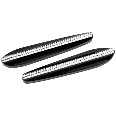 Black diamond cut finish. Used when you want to remove the front turn signals on your fork slider equipped H-D. Lets you remove the OEM turn signal bracket & hide the ugly holes. CNC machined from billet aluminum.