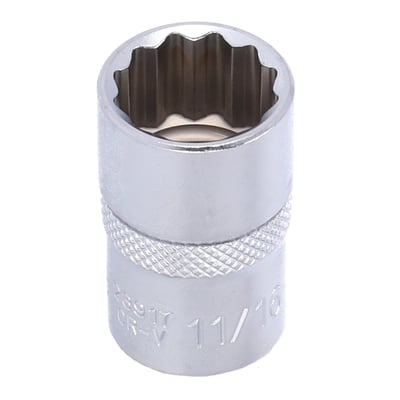 - 1/2" drive
- Standard length: 38mm
- Socket head: 12-point
- Material: Chrome vanadium with satin finish