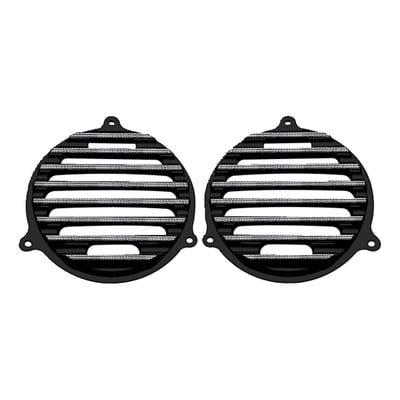 Black anodized aluminum with a 'Diamond Cut Edge'. Speaker grills for Touring models
