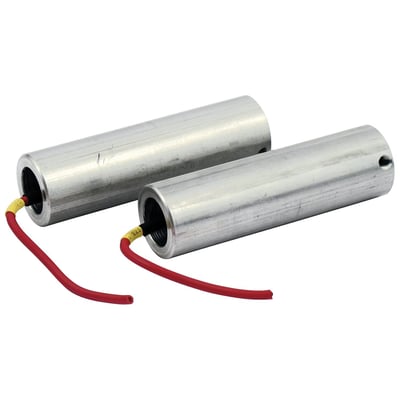 Heating units, 50W (approx. 4 Amp@12 Volt) for use inside handlebars. No special grips required, nothing to see on the outside. Fits bars with a inner diameter of 22mm and secures with a set-screw. The heating elements can be machined down, if required, to a minimum of 18mm. 
Note 1: Will not fit e-throttle models. 
Note 2: When you decide to glue the heating elements inside the handlebar, make sure a special heat resistant glue is used.