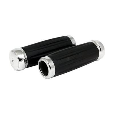 Billet aluminum with slotted black anodized grip surface and chrome plated end caps. 
Designed for use when using a custom internal throttle grip, where both grips have an internal diameter of 1" (25.4mm).