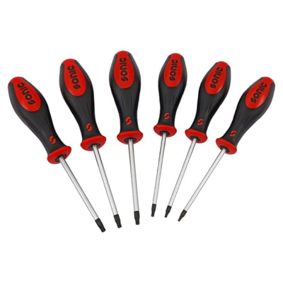 6-piece TX screwdriver set. 
Includes: 
- Torx: T10, T15, T20, T25, T27, T30