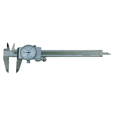- range (mm): 150
- scale (mm): 0.01mm
- rotation per mm: 1
- dial diameter (mm): 38
- A (mm): 40
- B (mm): 20
- D (mm): 16
- Weight: 0.19kg
- rotating dial
- stainless steel, hardened
- shock proof
- scale in mm, laser engraved
- jaws fine ground and lapped
- flat depth gauge
- 4-way measurements
- backside with screw table
- DIN 862
- in box