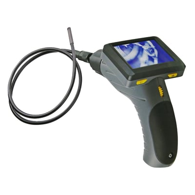Used for quick, visual inspection of hard to reach areas.
- 3.5" colour LCD display
- monitor resolution: 320 x 240 pixels
- zoom: 1x - 2x digital zoom
- image rotation (180°)
- 12mm ø camera probe with 1 meter wire
- 9V battery
- camera probe IP67
- in box