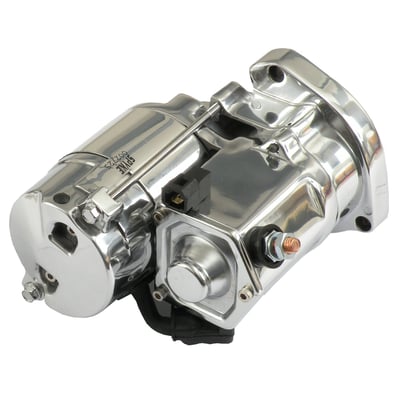 This Spyke 1.4 KW starter offer 46% more torque than stock starters, with a standard battery, due to the special gear reduction system. High KW starters have the drawback that they will require special batteries to actually provide the power they are capable of. The short overall length, clean looks and the several finishes make this starter optical very attractive. Automotive industry internals are used, they are of tried, tested and proven quality. The Spyke Starter has a much better clutch gear than the OEM starters, which are sometimes seen as failure prone. The special gear reduction design allows this starter to turn over most Big-Inch high-compression engines without the need of a special (big) battery.