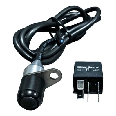 Universal ON-OFF switch, complete with relay. Will switch anything that needs to be switched, like handlebar heaters, fog lights etc. Perfect solution for a prominently shown, or hidden, custom switch on just about any custom or stock bike. Complete with aluminum mount bracket and rear cover. Complete with pre-installed wiring. 
- Cable length approximately 1m long x 4.9mm OD 
- Mount hole is 6.5mm for 6mm or 1/4" bolts 
- IP67 water/dust proof rating. 
Note: Late model H-D with CAN-bus wiring, like 11-up Softail; 12-17 Dyna; 14-up Touring; 14-22 XL Sportster, will additionally require OEM 72673-11 electrical Y-harness connection kit which plugs into the data port (OBD / On Board Diagnostics plug) to provide a 12 volt lead.