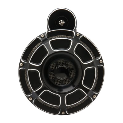 Black anodized Contrast Machined finish. CNC machined billet 6061-T6 aluminum with 110 dB, which is louder than stock. Diameter 150mm..
Note: Arlen Ness horns can be style matched to other Arlen Ness components like air cleaners, foot pegs, grips, gas caps, head lamps, etc.