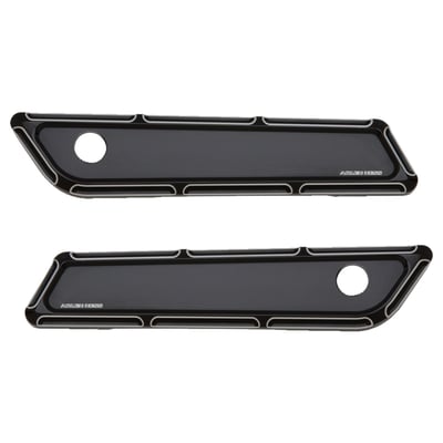 Black anodized with Contrast Cut finish. CNC machined from billet 6061 aluminum. Fits Touring models with hard bags. Full functions of stock latches are retained. Bolt-on design that works with stock hinge and lock assembly. Complete with installation hardware.