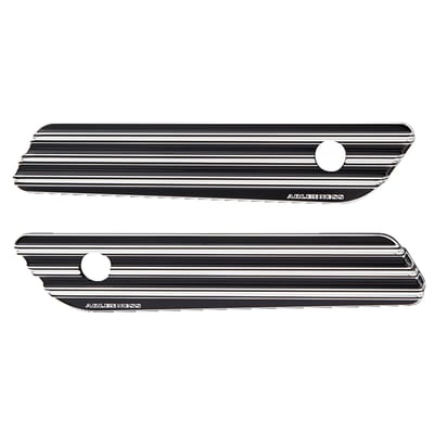 Black anodized with Contrast Cut finish. CNC machined from billet 6061 aluminum. Fits Touring models with hard bags. Full functions of stock latches are retained. Bolt-on design that works with stock hinge and lock assembly. Complete with installation hardware.
