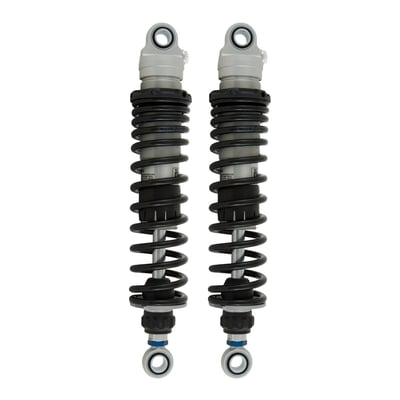 - Black springs 
- Clear body 
- S: Single tube body 
- Piston diameter: 36mm 
- D: Monotube high pressure gas type shock absorber with internal reservoir in the main body 
- R1: Adjustable rebound damping. Adjuster wheel above the end eye 
- L: Adjustable length 
- Length: 336 +10/-0 mm 
- Stroke: 77 mm 
- Rate N/mm: progressive 16-26 N/mm 
- Position: rear 
- Mounted spring: 00480-02 
- Packaging unit: pair 
- ABE approved. 
The STX36 is a shock that's been around the block and it paid it's dues when it comes to performance and durability. Especially for the cruiser market when taking riding a step up, the STX36 is an excellent investment when suspension characteristics are important to you.