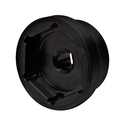 Removes and installs the 2-1/2" hex nut (35211-91B), the thin but large left hand threaded nut, that holds the rear transmission sprocket/pulley onto the mainshaft. Heavy-Duty extra thick wall design. Socket comes with a 1/2" drive.
Note: Although the much longer Big Twin socket (MCS 978332) will fit the nut, the mainshaft on Sportster models does not extend through for the guidance collar to ensure correct alignment. This shorter socket is easier and safer to handle, providing full contact with the nut.