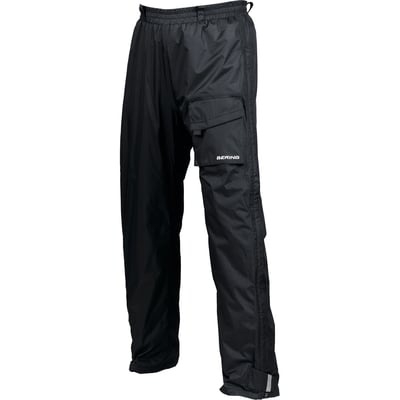 Waterproof rain pants, made from nylon, with leg bottom fastening, outside pocket and reflective panel for visibility. Much needed when going to work or an a trip on rainy days.