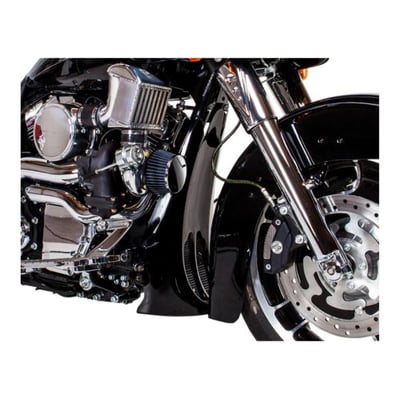 Used with standard, non-raked forks. 
The Trask Performance chin spoiler adds a subtle suggestion of speed, without overdoing it. A perfect add-on for any natural aspirated or blown Power Bagger, even perfect for standard Tourings to show your Trask genes. Made of hand-laid unpainted gray gel coated fiberglass. Includes stainless mesh inserts and all required hardware. 
Dimensions approx.: 19.5" (49.5cm) high x 11" (28cm) wide x 6" (15.2cm) deep. 
Note: Will fit Touring models with OEM oil coolers. 
Note: Installation will require fitment checks. Chin spoiler comes unpainted.