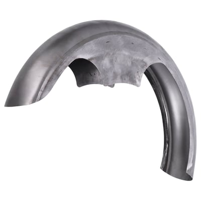 - 105mm wide. 
- 355mm radius. 
- 110cm Long. 
- 1.5mm thick steel. 
Custom steel front fender by Peter Penz. 
Note: Length is measured around the radius. Width is measured from inside to inside and mentioned for reference only.