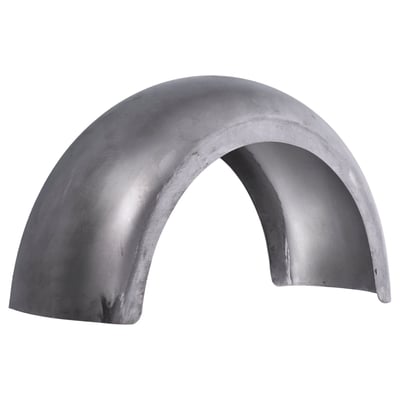 - 210mm wide. 
- 325mm radius. 
- 102cm long. 
- 1.5mm thick steel. 
Round top styled. Designed for bikes without suspension (rigid frames), where the fender can be mounted closer to the tire. A special, smaller, radius is used to let the fender 'hug' the tire better, to get that cool low-down custom look that only a rigid frame can provide. 

Note: Length is measured around the radius. Width is measured from inside to inside and mentioned for reference only.