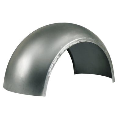 - 294mm wide. 
- 340mm radius. 
- 140cm long. 
- 1.5mm thick steel. 
Round top styled. Designed for bikes without suspension (rigid frames), where the fender can be mounted closer to the tire. A special, smaller, radius is used to let the fender 'hug' the tire better, to get that cool low-down custom look that only a rigid frame can provide. 

Note: Length is measured around the radius. Width is measured from inside to inside and mentioned for reference only.