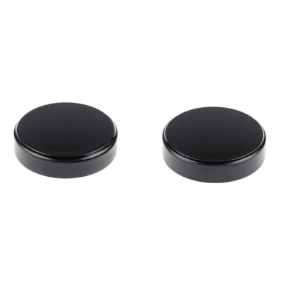 Gloss black powder coated CNC machined aluminum covers. Cover the top of the fork tubes where they protrude the top triple tree for a smoother, more finished look. Installs with a hidden set-screw.