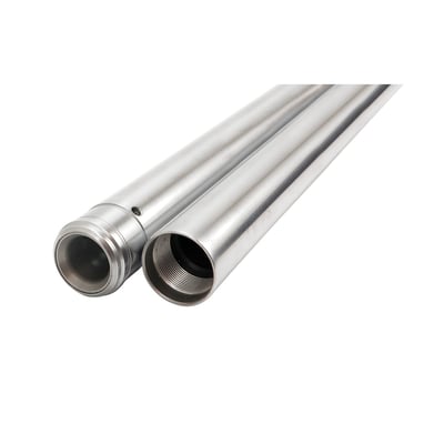 Hard chrome. Understock length. 
Note: These tubes will not fit 92-06 Hugger models unless the fork tube dampers are replaced by the earlier type. The early type damper is available as OEM 45925-88.