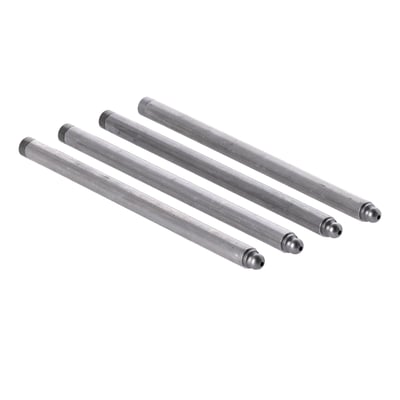 Aluminum non adjustable pushrods for use with stock style adjustable tappets/lifters. Manufactured of aluminum tubing with pressed-in and heat treated steel ends. The additional expansion of aluminum provides a quieter valve train. For use with longer than stock 5.625" length cylinders. Stock cylinder length is 5.530".