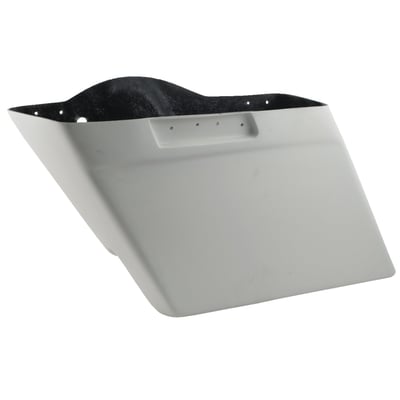 No exhaust cut-out.
Extended stretched saddlebag, used as a direct replacement for Touring hard bags.
Saddlebag is fiberglass gel coated bottom ends only, it will take stock H-D lids and hardware.
