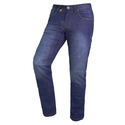 With the By City Bull jeans, CE approved EN17092-3: 2018 Level AA, you will have the comfort of street jeans, thanks to its abrasion resistant cotton denim fabric with blend yarn technology. The jeans is single layer of fabric, unlined, and has removable protections on the hip and knees (adjustable to two heights), CE certified EN1621-1: 2012 CE level 2. Features five outer pockets and YKK� zip fastening. Its slim-fit and modern fit will give you that style you want so much.