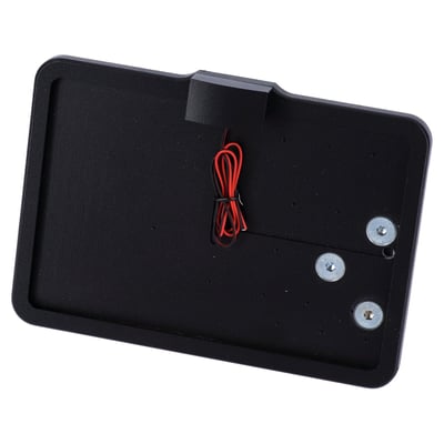 Black powder coated aluminum. Side mount on axle/shock. Bracket takes 143mm x 210mm EU sized license plates. Includes LED 'Largelight' license plate illumination.
The license plate actually slides inside the license plate bracket from the underside and is secured on the back side with a, virtually invisible, set-screw.
A very clean system.