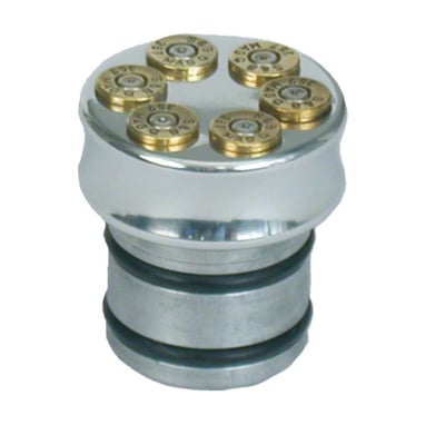 CNC machined billet aluminum. 
With genuine 357 Magnum brass. 