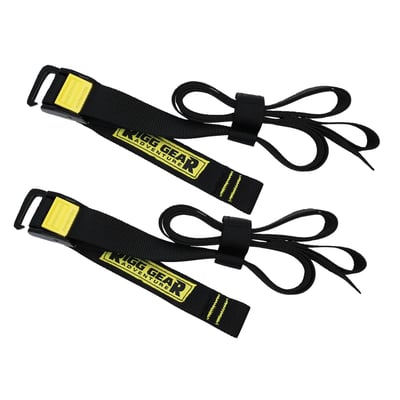 Rigg-Straps™ is a patented cam-hook design made from aircraft grade aluminum. A strap system used to strap your luggage to your bike, offering a variation of tie-down options. 
Features: 
- Heavy duty webbing 5ft. (60"/152cm) max length 
- Loop ends for additional connection points 
- Sold in pairs 
- Pull force not to exceed 100 lbs (45kg)