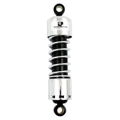 412 series shocks: 
Best value Progressive Suspension shock, great as stock replacement. Nitrogen charged double steel wall body. Multi-staged velocity sensitive valving. Five position cam style preload adjustment. 
Note: Black 412 shocks may be supplied without lower cover. 

What are Progressive Suspension's 'Heavy Duty' shocks? 
If you are a lightweight rider with a lightweight passenger, STD Duty is probably your best choice, heavy duty shocks will give you a harsh ride. For Big Guys & Gals with a lot of baggage, Heavy Duty springs are the way to go. Heavy Duty is not better, it's different.
Heavy Duty shocks or springs are recommended to be used on motorcycles that are operated at or near the manufacturers maximum load rating over 50% of the time. 