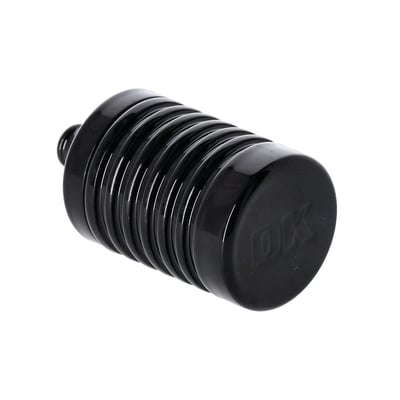 Black powder coated finish. 
External head breathers on H-D models are used to vent crankcases gasses out of the engine. These gasses consist mostly of air, but also dirty oil, water etc. and are routed into the air cleaner to burn excess oil in the cylinders. The non-burned oil is ready to make a mess and will saturate your air cleaner element and leak out of the air cleaner housing. 
This billet catch can separates the air from the dirty oil and water. Clean air goes into the air cleaner, the rest goes into the catch can housing. The catch can simply be unscrewed from the lid to empty. 
- CNC machined aluminum 
- Vented cap 
- 4 stage internal filtration system 
- 1 extra replacement o-ring 
- Dimensions: 1-1/2" diameter x 2-5/8" tall 
- For 3/8" ID hose