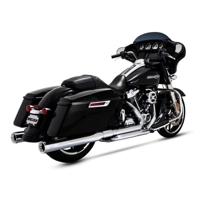 Chrome plated finish. 
Individual crossover head pipes (true duals) offer the traditional look and are best in giving the distinctive H-D potato-potato sound. 2-1/4" 220° full coverage heat shields give this head pipe set a massive look and a long lasting finish. Special propriety bends in combination with stock 1-3/4" diameter pipes provide the best possible horsepower and torque from your engine. The hidden Power Chamber hidden crossover gives the performance characteristics boost of a 2-1. These PCX Dresser Duals feature the Vance & Hines innovative PCX™ Technology which uses chambered high-flow catalysts and stepped headers to further boost torque for more responsive acceleration, and positions the catalysts downstream to optimize rider comfort. Can be used with stock mufflers or add a pair of Vance & Hines slip-ons for maximum performance, torque and great sound. 
Note: Slip-on mufflers are available separately. 
- PCX™ (Power Chamber Exhaust) technology 
- Chambered high-flow catalyst cartridge designed to increase torque 
- Full coverage heat shields. 
Vance & Hines innovative PCX™ Technology explained: More Power & Less Heat. 
The PCX™ (Power Chamber Exhaust) Technology are factually chambered high-flow catalysts. Used to increase mid-range torque for more responsive acceleration off the line. They are positioned downstream for up to 20% less heat at the floorboards / foot pegs and 50% less heat at the collector, to optimize rider comfort over the stock system. 
PCX™ technology uses a high-flow double-matrix catalyst that improves torque delivery through the mid-range for more responsive acceleration. All while producing an even deeper full-throated rumble, all with no compromise to the styling of any Vance & Hines exhaust system. 
Tech tip: Pre-2021 USA crossovers on a 2021-up EU Touring? 
The FuelPak FP4 (part number 942227) allows you to disable the 2nd. downstream O2 sensor, without triggering trouble codes. This will enable you to use US or pre-2021 EU exhausts/mufflers that are not equipped with a downstream O2 sensor connection. 
