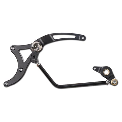 Black Ops = a gloss black & subtle wrinkle black combination finish. 
A 6061-T6 billet aluminum lightweight but strong construction. 
Offers a more aggressive riding position with increased ground clearance for improved cornering. 
The short throw shifter allows faster shifting, the steel brake linkage comes with chrome heim joints for easy brake actuation. 
Bolt-on design without modifications. 
Compatible with the stock master cylinder and traditional H-D mount foot pegs and H-D shifter peg. 
Compatible with passenger floorboards or foot pegs. 
Includes chrome plated installation hardware.