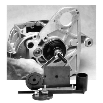 Used to install & remove the main drive gear. Also installs main bearing, without removing the transmission case from the frame. This tool will not damage bearing or main drive gear during installation.