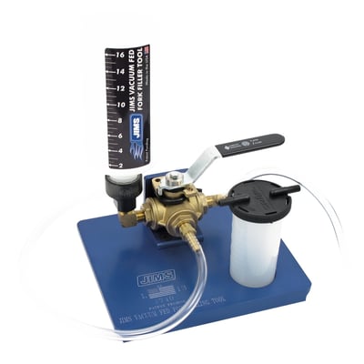 Used to change the fork oil in full dressers. Around 2 hours would be expected when doing a fork oil change, this tool makes it around 30 minutes. Will work on all other models as well, except those with upside down or cartridge type forks. 
Note 1: The 978614 hand vacuum tool is required for use with the 978613 Vacuum fed fork filling tool. 
Note 2: Will not work on upside down or cartridge type forks.