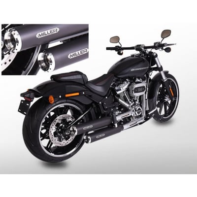 - Matte black stainless steel muffler set 
- With Standard style polished billet aluminum end caps 
- With EC type approval (Euro 5 EC-ECE) 
- Includes EG/BE service card 
- With O2 sensor install hole 
- Muffler diameter 85mm 
- Mufflers & end caps come in a polished or extremely heat-resistant matte black finish
- End caps in 3 stylings 
- With removable dB killer 
- Includes catalytic converter 
- Includes installation hardware 
- Also approved for 35kw models 
- Made in Germany 
Slip-on stainless steel muffler set with EC type approval for the specific models as mentioned only. Street legal throughout the EU, for a no hassle ride but still providing the unmistakeable full H-D sound. On average and increase of +2-3HP and +3-4Nm or more can be expected. Modification of the ECU is not required. The dB killer is spot-welded in place. Compatible with the stock head pipes, making it a quick slip-on installation. Complete with all required installation hardware.