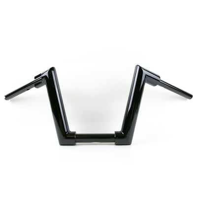 With approval. Gloss black powder coated Super Fat 2" (51mm) diameter handlebar. 
- Medium height. 28cm high x 82cm wide x 26cm lower width x 13cm pullback 
- Riser clamp area 1-1/4" (32mm) diameter x 140mm wide 
- E-throttle 
- Okay for heated grips 
- Slotted for internal wiring 
- Wiring slot facing down 
Note: Check your local MCS dealer or the MCS sales department for exact type of approval and validity on bike model and years on the test report.