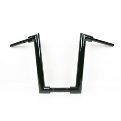 With approval. Gloss black powder coated Super Fat 2" (51mm) diameter handlebar. Must be used with 1-1/4" inside diameter risers, like Kodlin Big Block (979860), Kodlin Spock (928030) or other aftermarket risers with 1-1/4" (32mm) clamping area. 
- Extra tall. 43cm high x 84cm wide x 30cm lower width x 13cm pullback 
- 1-1/4" (32mm) riser area 
- E-throttle 
- Okay for heated grips 
- Slotted for internal wiring 
- Wiring slot facing down. 
Note: Check your local MCS dealer or the MCS sales department for exact type of approval and validity on bike model and years on the test report. 
Note: The lower overall width of this Fat Boy handlebar is 30cm, other 25-up Softails are just 26cm wide. The 30cm lower width is advised for a better optical fitment. Original risers of some models are too wide and may not fit. 979860 Kodlin Big Block risers (140mm overall width) are advised for all H-D with 1-1/4" (32mm) diameter at the risers. When stock risers are a (too) tight fit do not install. 