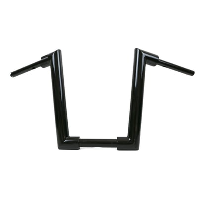 With approval. Gloss black powder coated Super Fat 2" (51mm) diameter handlebar. Must be used with 1-1/4" inside diameter risers, like Kodlin Big Block (979860), Kodlin Spock (928030) or other aftermarket risers with 1-1/4" (32mm) clamping area. 
- Tall. 38cm high x 82cm wide x 30cm lower width x 13cm pullback 
- 1-1/4" (32mm) riser area 
- E-throttle 
- Okay for heated grips 
- Slotted for internal wiring 
- Wiring slot facing down. 
Note: Check your local MCS dealer or the MCS sales department for exact type of approval and validity on bike model and years on the test report. 
Note: The lower overall width of this Fat Boy handlebar is 30cm, other 25-up Softails are just 26cm wide. The 30cm lower width is advised for a better optical fitment. Original risers of some models are too wide and may not fit. 979860 Kodlin Big Block risers (140mm overall width) are advised for all H-D with 1-1/4" (32mm) diameter at the risers. When stock risers are a (too) tight fit do not install. 