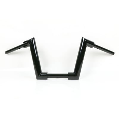 With approval. Gloss black powder coated Super Fat 2" (51mm) diameter handlebar. Must be used with 1-1/4" inside diameter risers, like Kodlin Big Block (979860), Kodlin Spock (928030) or other aftermarket risers with 1-1/4" (32mm) clamping area. 
- Medium height. 28cm high x 85cm wide x 30cm lower width x 13cm pullback 
- 1-1/4" (32mm) riser area 
- E-throttle 
- Okay for heated grips 
- Slotted for internal wiring 
- Wiring slot facing down. 
Note: Check your local MCS dealer or the MCS sales department for exact type of approval and validity on bike model and years on the test report. 
Note: The lower overall width of this Fat Boy handlebar is 30cm, other 25-up Softails are just 26cm wide. The 30cm lower width is advised for a better optical fitment. Original risers of some models are too wide and may not fit. 979860 Kodlin Big Block risers (140mm overall width) are advised for all H-D with 1-1/4" (32mm) diameter at the risers. When stock risers are a (too) tight fit do not install. 